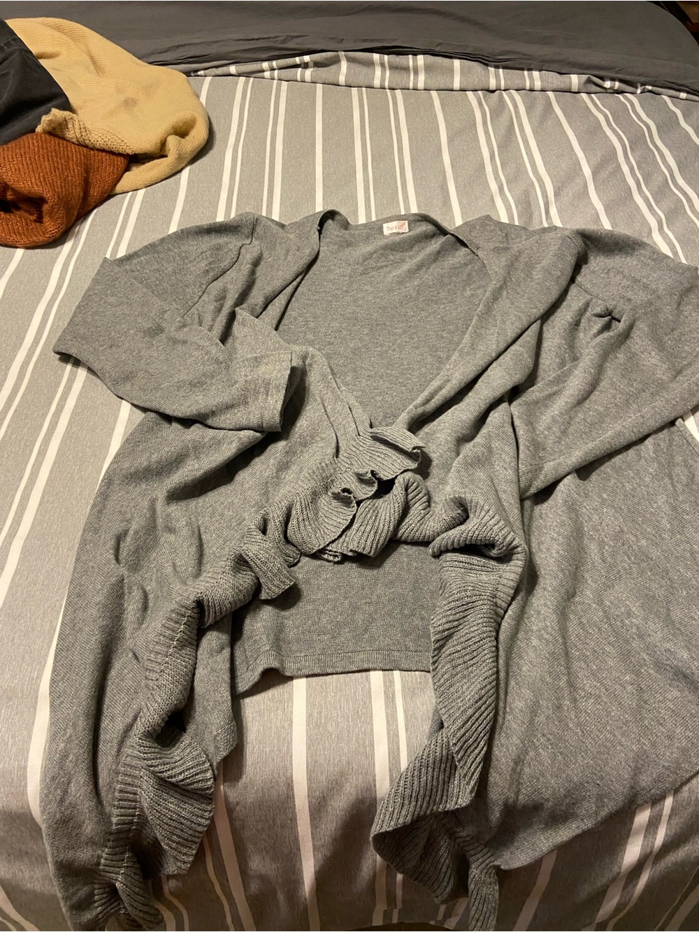 Light Grey Women's Ruffle-Trim Cardigan Sweater